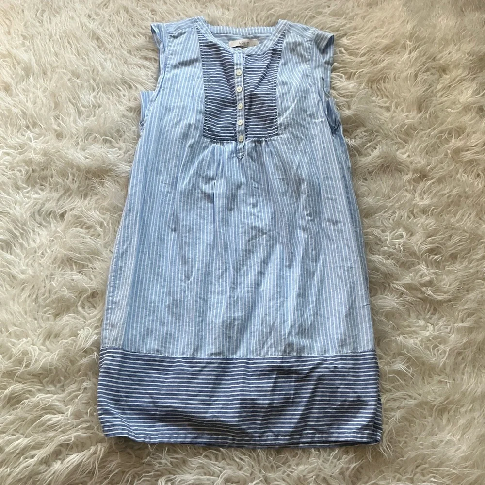 Loft Petite Striped Henley Shift Dress in Rich‎ Blue Lagoon - Picture 2 of 5
